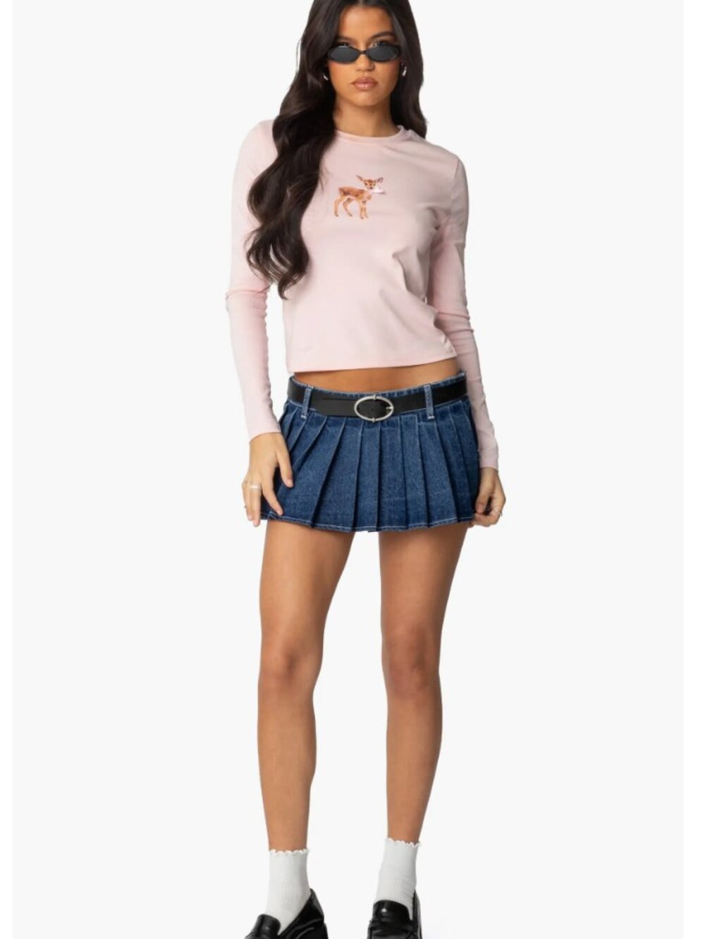 Edikted Light Pink Long Sleeve Tee with Deer Graphic